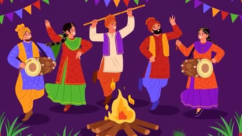 Lohri Festival Punjabi People Folk Dance Celebration Around Bonfire - Indian Cultural Dance