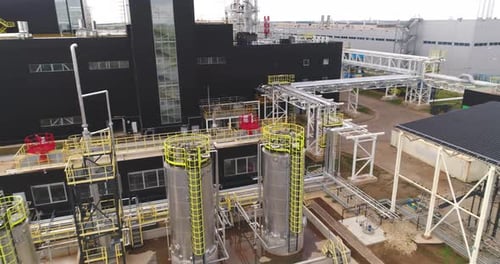 Service Grounds with Railings on High Steel Tanks at Plant