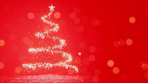 Glowing Christmas Tree with Ornaments and Bokeh Lights