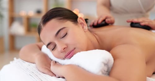 Spa wellness, massage and woman relax healthy skincare wellness treatment