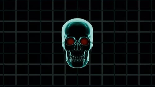 Pulsierender Neonschädel auf schwarzem Hintergrund