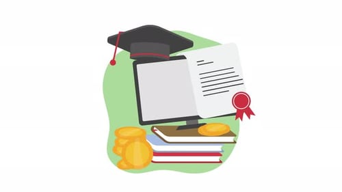 Online Education Cost and Graduation Concept Animation