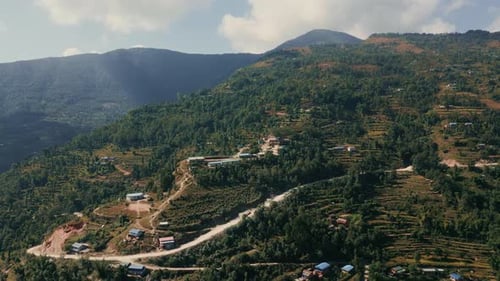 Aerial View over rural village in Himalaya, Nepal