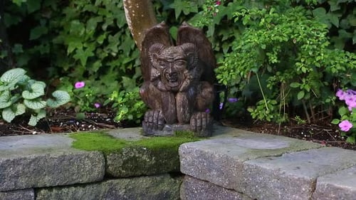 Dolly shot (push in) on Carmel Garden Gargoyle (Screaming Evil).