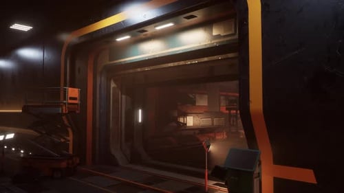 Inside a Space Station Walls Made of Metal and Subdued Lighting