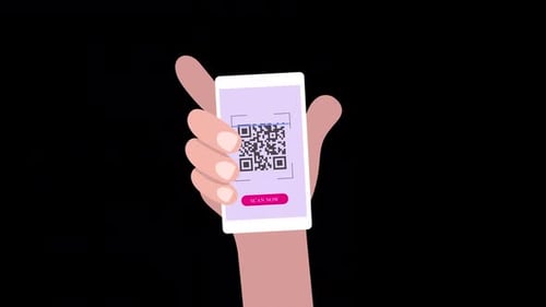 Animated Hand Scanning QR Code on Smartphone