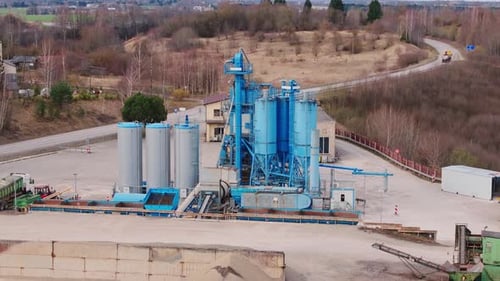 High Angle View of Industrial Concrete Mixing Plant and Silos