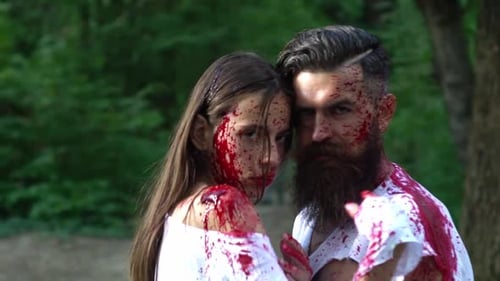 Zombie Couple in Blood Zombie Bloody Zombie Sexy Couple Full of Blood Bloody Halloween Couple in