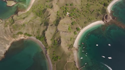 Aerial view of Padar Island with tropical hills, Indonesia.
