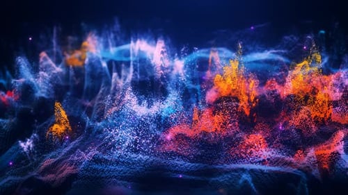 Paisaje futurista abstracto en movimiento, puntos de energía, magia con efecto de brillo y desenfoque