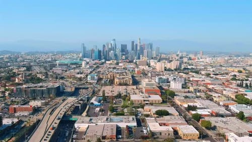 Downtown Los Angeles on a Clear Blue Sky Day, Aerial