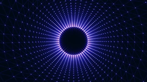 Blue glowing grid infinite tunnel with circular opening background