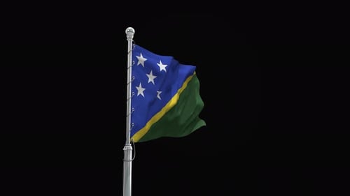 Realistic Solomon Islands Flag Waving on a Pole