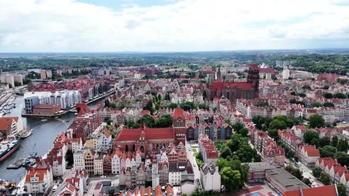 Gdansk, Poland, Cityscape with Modern and Historic Architecture, Aerial View