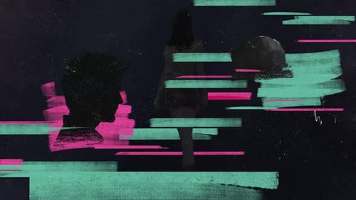 Abstract Grunge Glitch Title Opener with People Silhouettes