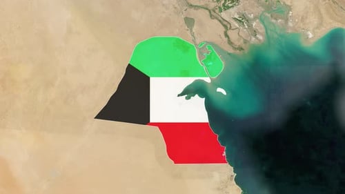 Kuwait Country Map with Flag Reveal Animation