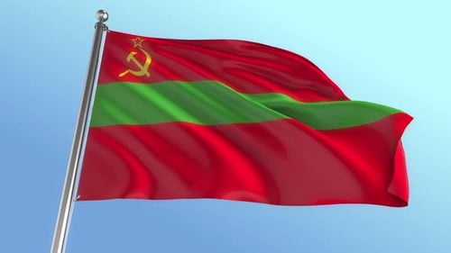 Waving Flag with Red, Green Stripe, Hammer, and Sickle Symbol