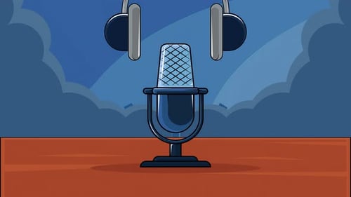 Animated Flat Design Microphone and Headphones for Podcast or Broadcast