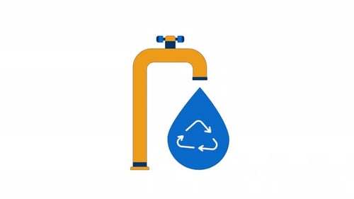 Water faucet with recycling symbol 2D object animation