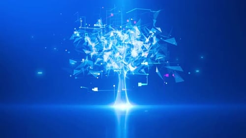 Abstrakter digitaler Baum mit leuchtenden Daten- und Technologieelementen