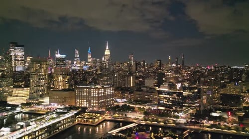 New York City Skyline at Night Drone View NYC Near Night From Drone New York City Skyline Cityscape
