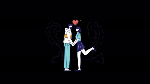 Animated Flat Design Couple Holding Hands with Hearts