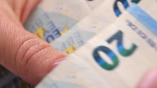 Woman's Hands Counting 20 Euro Banknotes