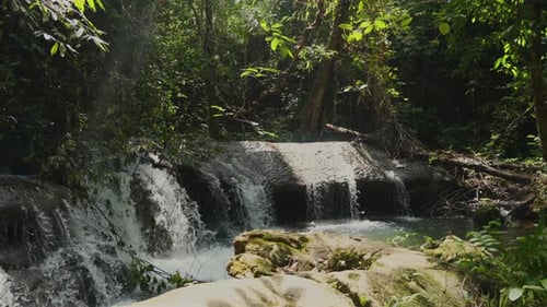Tranquil Waterfall in Lush Forest Setting Nature and Relaxation