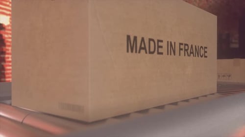 Industrial Shipping Scene Featuring French Export Package On Factory Line