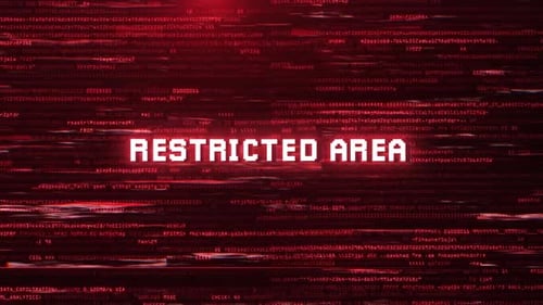 Restricted Area Alert Warning Over Cybersecurity Glitch Error With Green Computer Code Animation