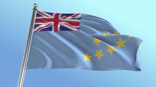Realistic Waving Flag of Tuvalu on a Clear Blue Sky