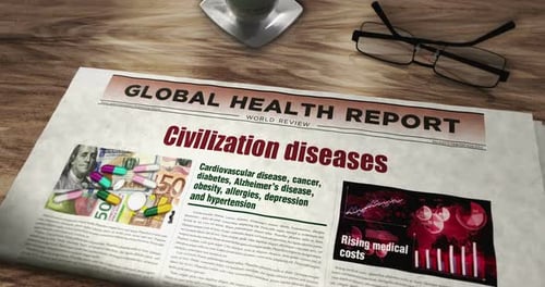 Animated Global Health Report Newspaper on Civilization Diseases and Medical Costs