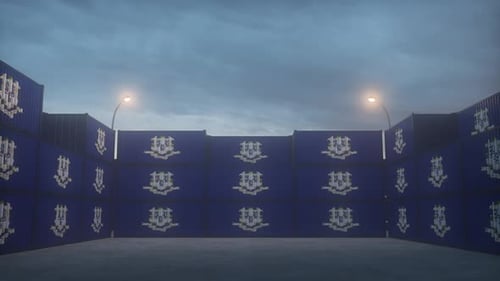 Connecticut flag containers are located at the container terminal