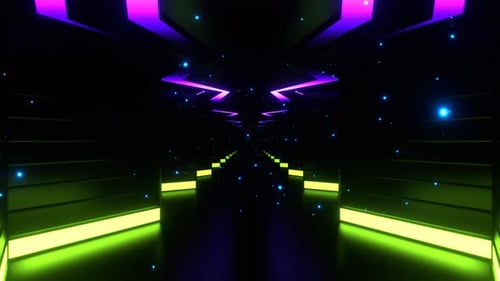 Light Green And Purple Beautiful Infinity Futuristic Corridor Background Vj Loop I 4K
