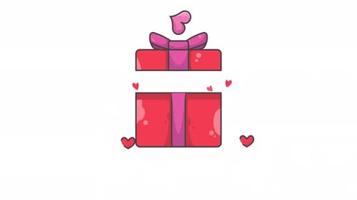 Animated Gift Box Reveal with Floating Hearts in Flat Style