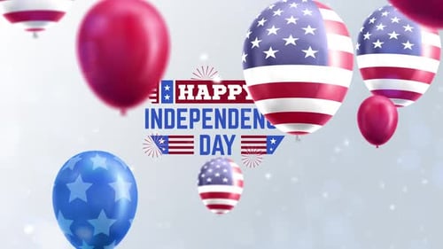 Animated Happy Independence Day Title with Balloons and Fireworks