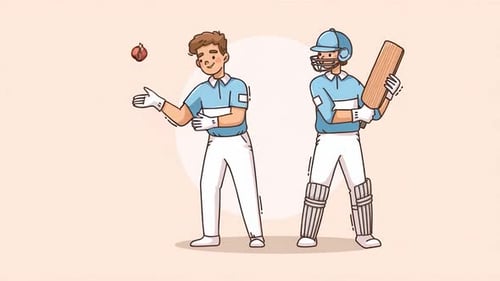 Joueurs de cricket avec un batteur tenant une batte de cricket et un autre joueur lançant une balle, Cartoon Sports,