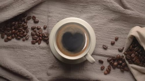 Hot Coffee Cup Close Up White Coffee Cup Mug with Beautiful Steaming Smoke ProRes