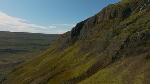 Aerial view of mountain landscape in highlands region of Iceland.