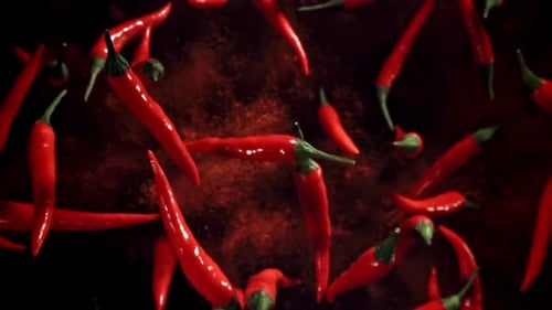 Red Chili Peppers Fly Up and Fall Down Filmed on a Highspeed Camera at 1000 Fps