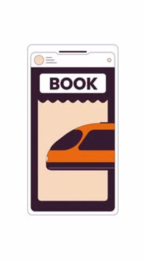 Flat Design Mobile Train Ticket Booking Animation