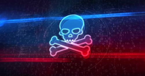 Neon Skull Crossbones Digital Cyber Security Warning