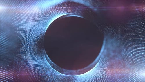 Round blue frame from energy magical glowing particles and light lines abstract background