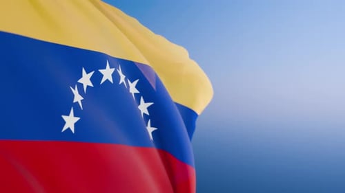 Realistic Venezuela Flag Waving on Blue Sky