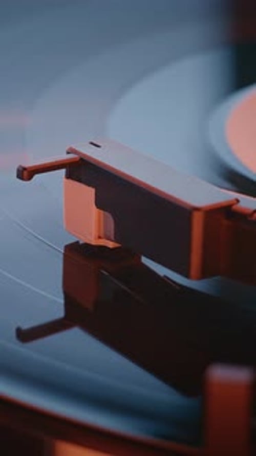 Vinyl Record Player Macro Close Up of Vinyl Record Rotating and Playing Sound