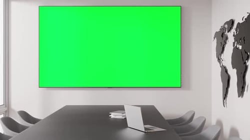 Modern Conference Room with Green Screen TV