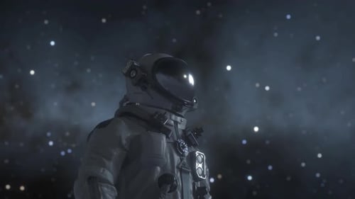 Futuristic Astronaut Standing in Deep Space with Stars