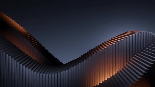 Abstract Dark Wavy Geometric Blocks with Orange Glow Loop