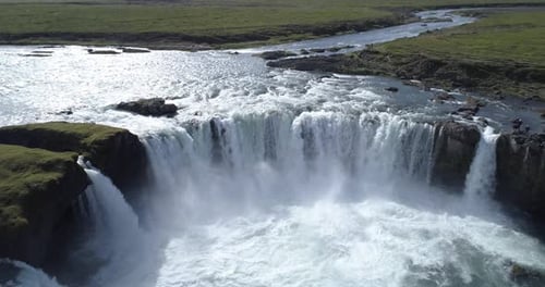 Aerial view over Godafoss waterfall, Iceland