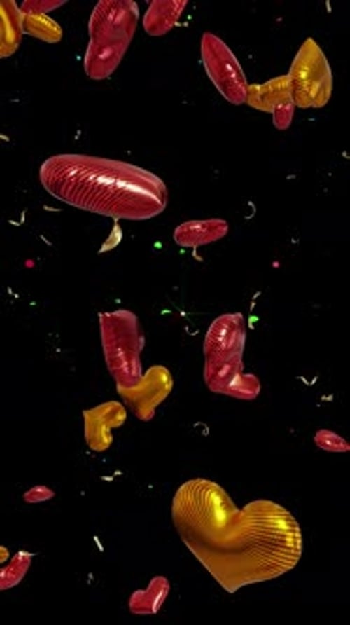 Falling 3D Heart Balloons and Confetti Celebration Overlay